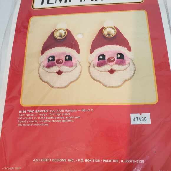 NEW Vintage 80s Easy Beginners Christmas Yarn Santa Claus Craft Kit Hangers - Picture 2 of 8